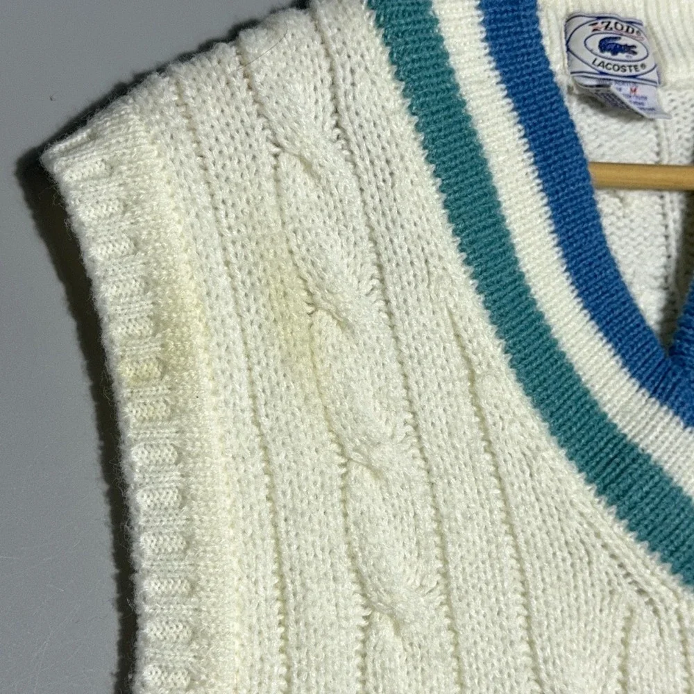 Izod Lacoste Cable Knit Vintage Sweater Vest Mens Size Medium White Preppy